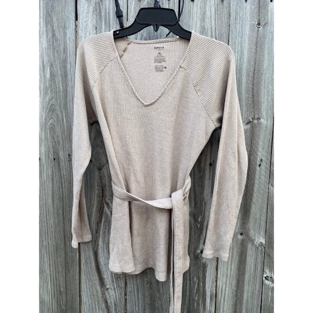 Sonoma Goods For Life‎ Womens Maternity Ribbed Tie Waist Top Oatmeal Medium